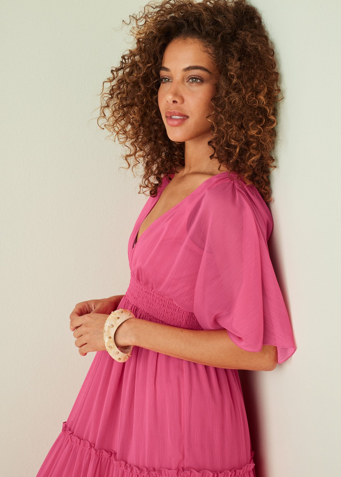 Flutter Sleeve Maxi Dress - Hot Pink