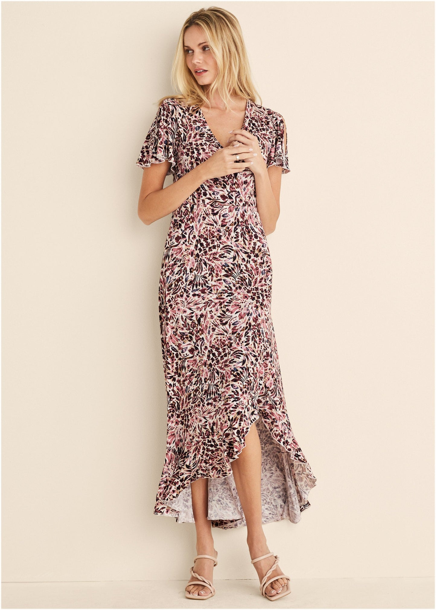 Surplice Maxi Dress  - Cream Multi