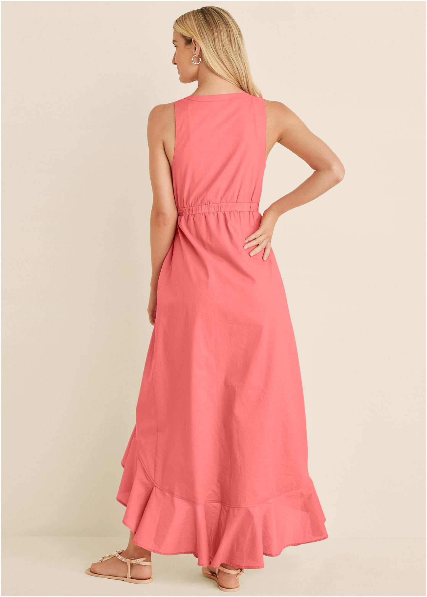 High-Low Wrap Dress - Coral