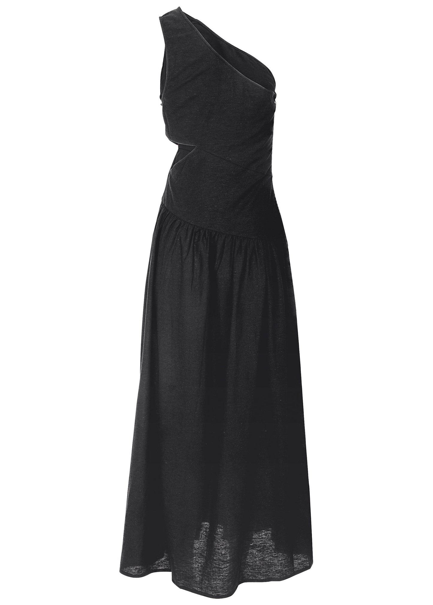 Linen Cutout Maxi Dress - Black