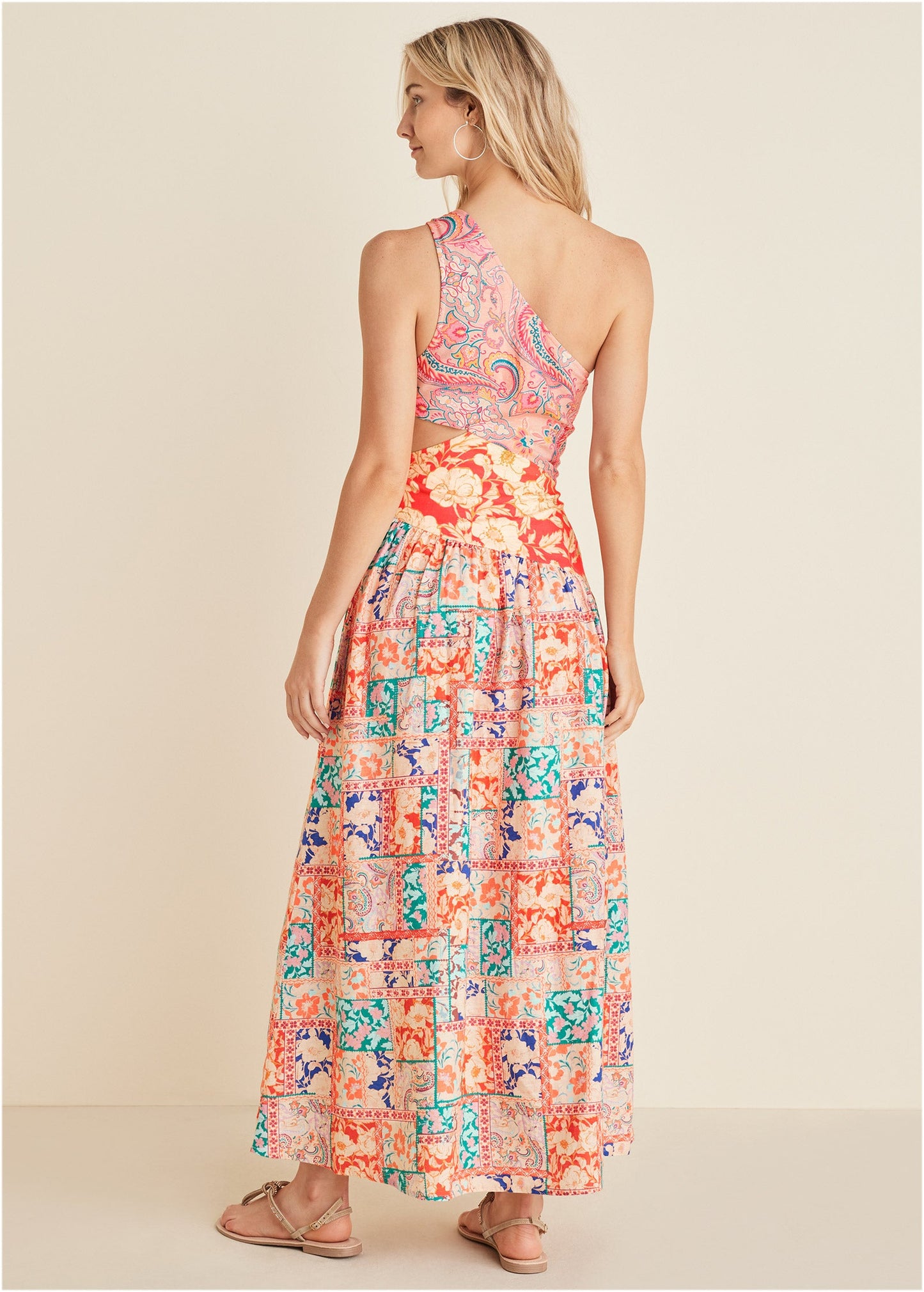 Linen Cutout Maxi Dress - Triple Venetian Print