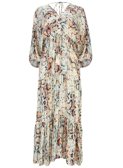 V-Neck Maxi Dress - White Multi