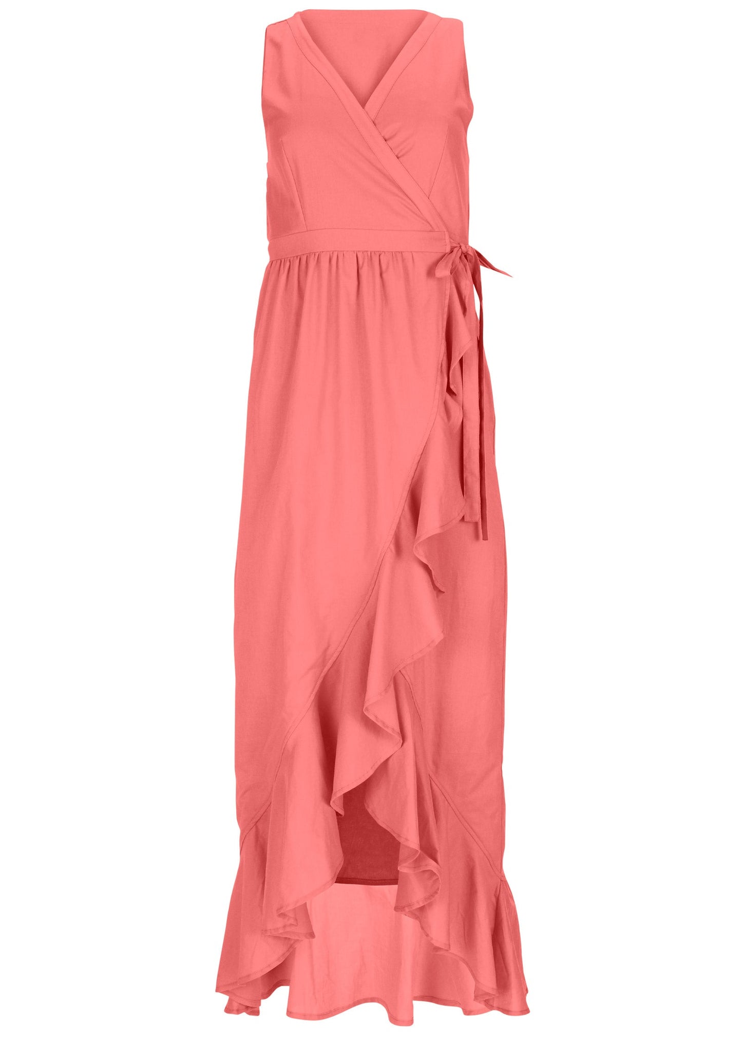 High-Low Wrap Dress - Coral