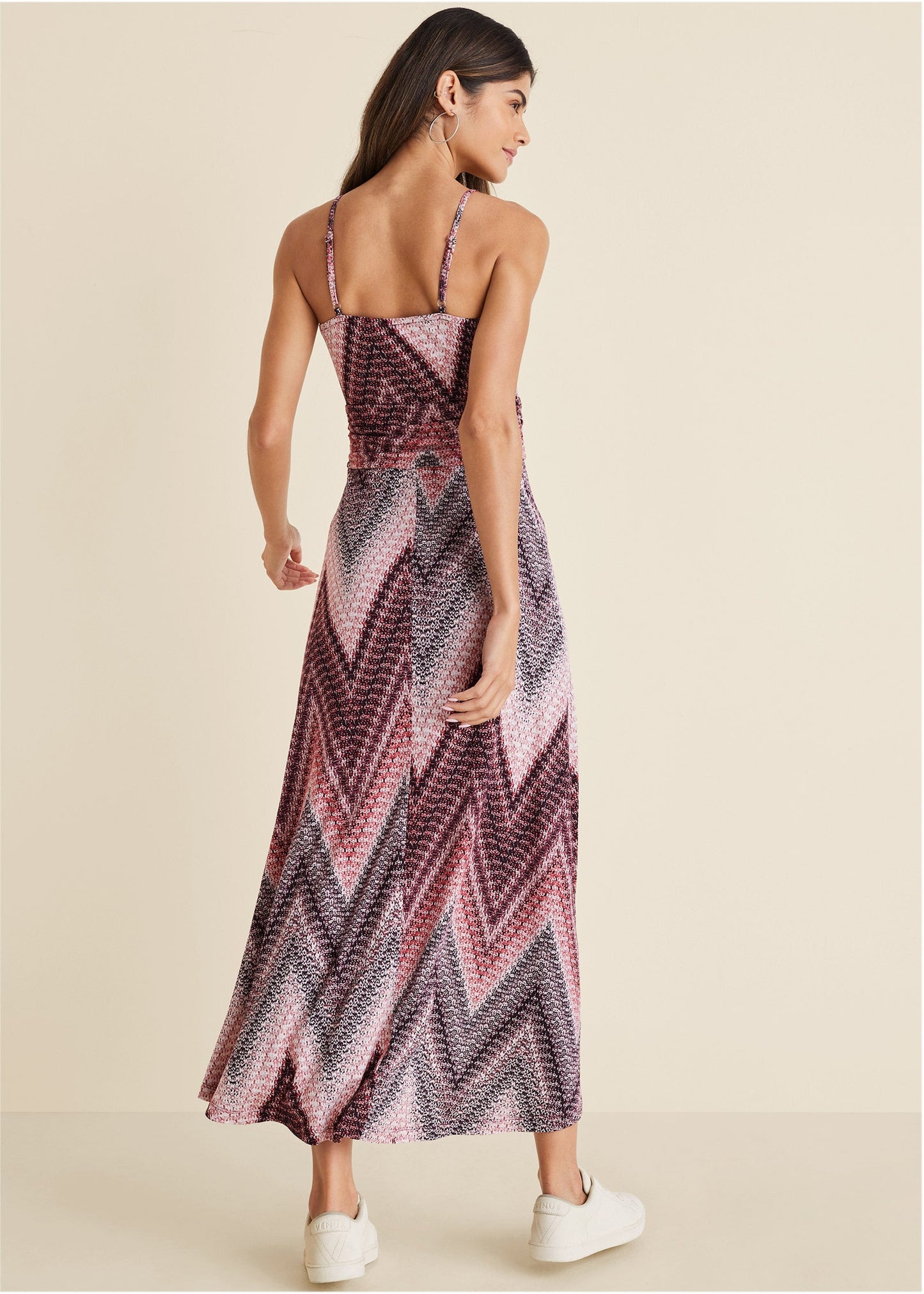 Gathered Waist Maxi Dress - Burgundy Multi