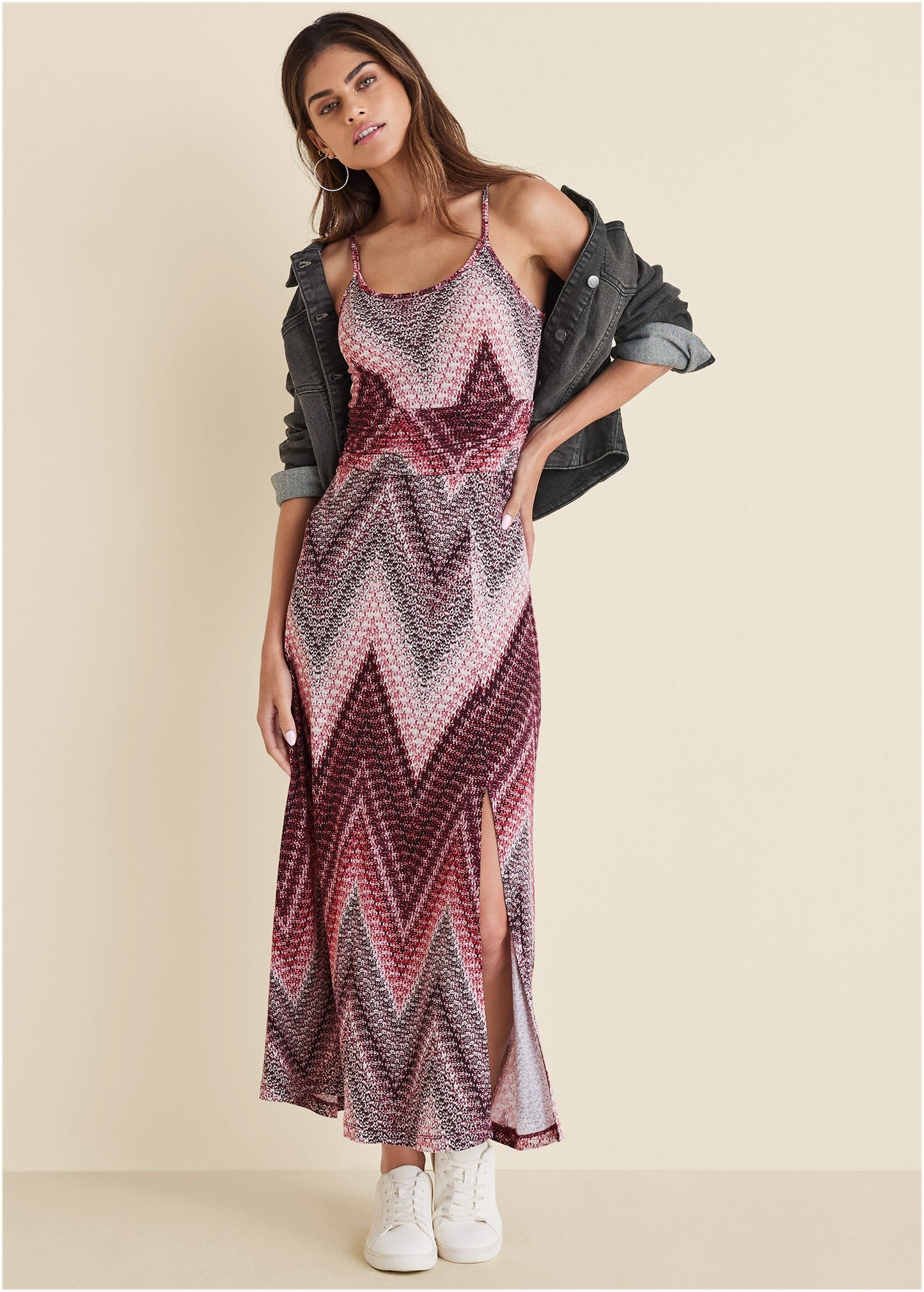 Gathered Waist Maxi Dress - Burgundy Multi