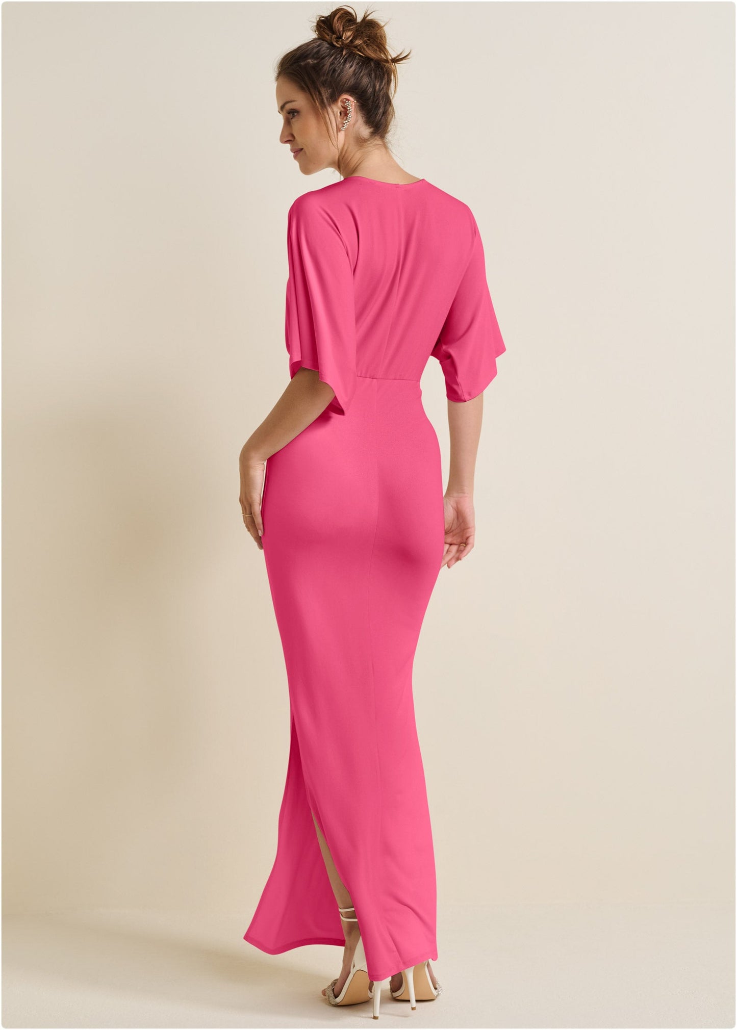 Drape Sleeve Maxi Dress - Hot Pink