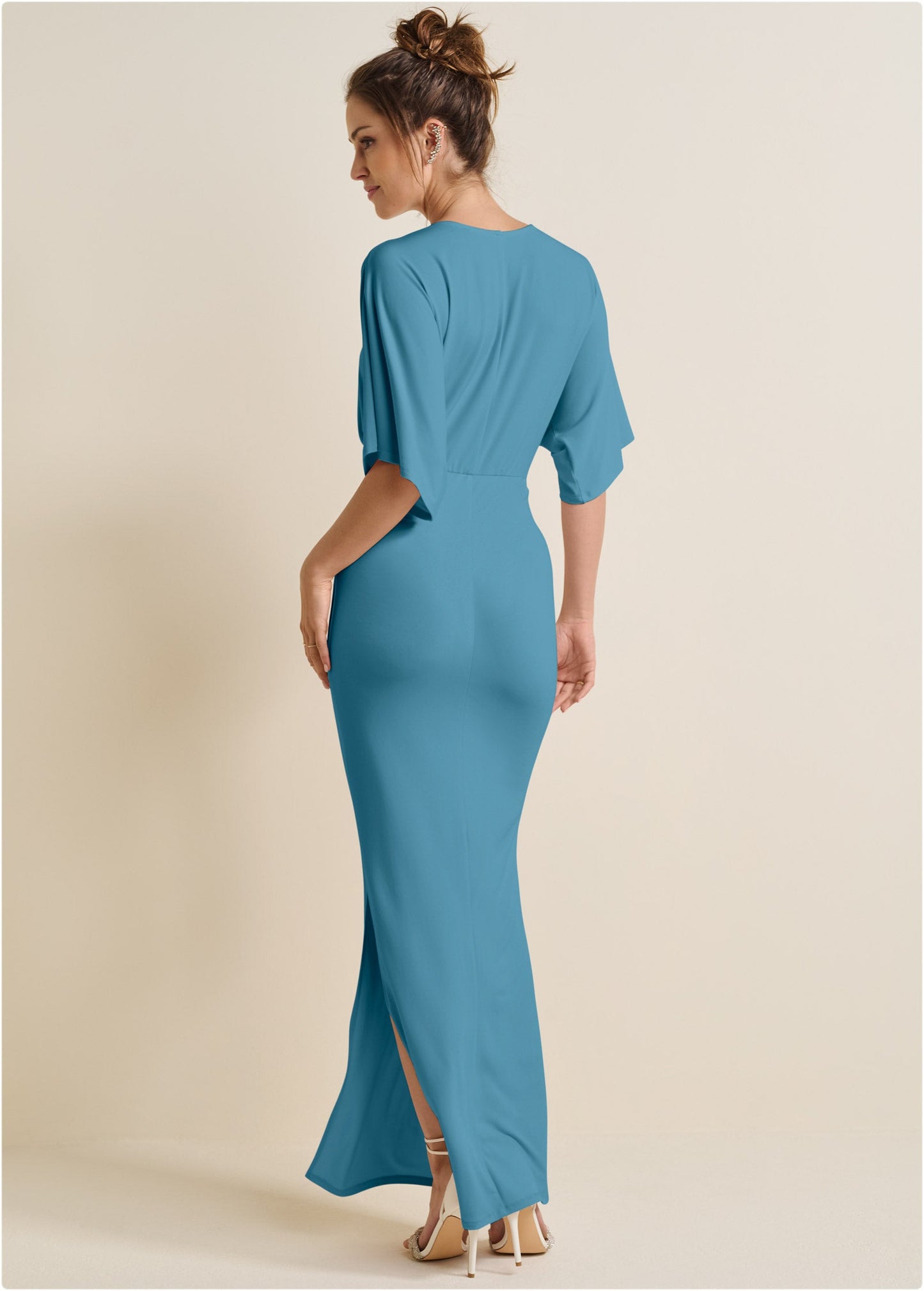 Drape Sleeve Maxi Dress - Blue