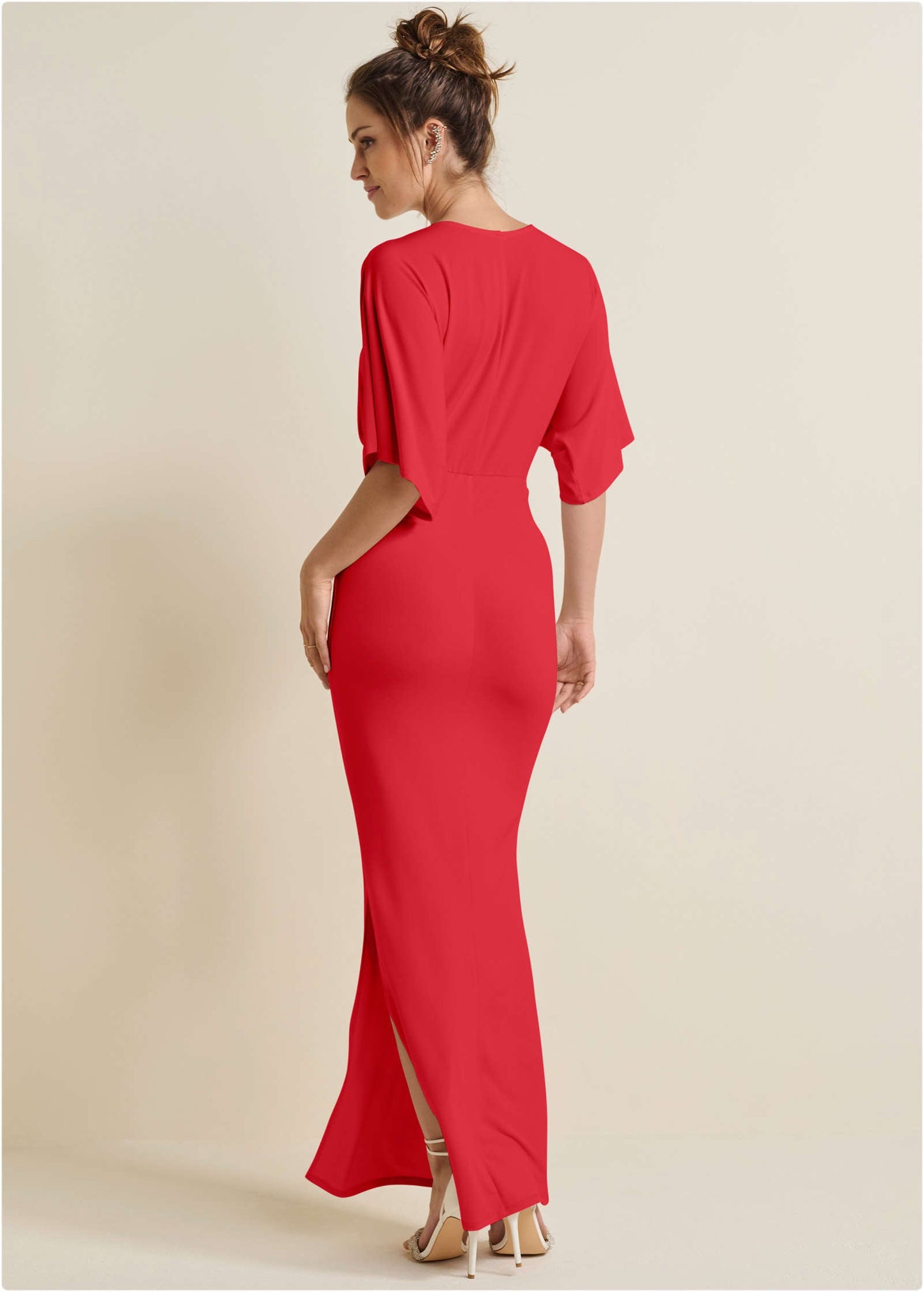 Drape Sleeve Maxi Dress - Red