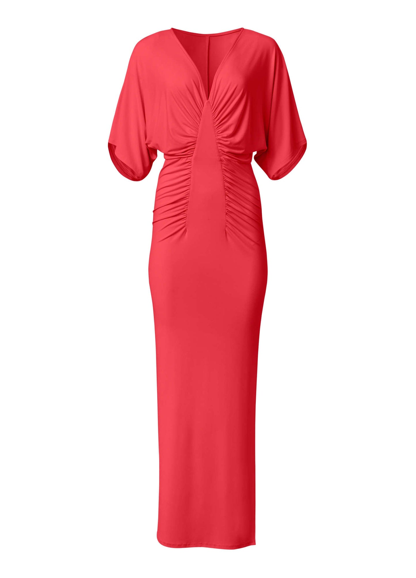 Drape Sleeve Maxi Dress - Red