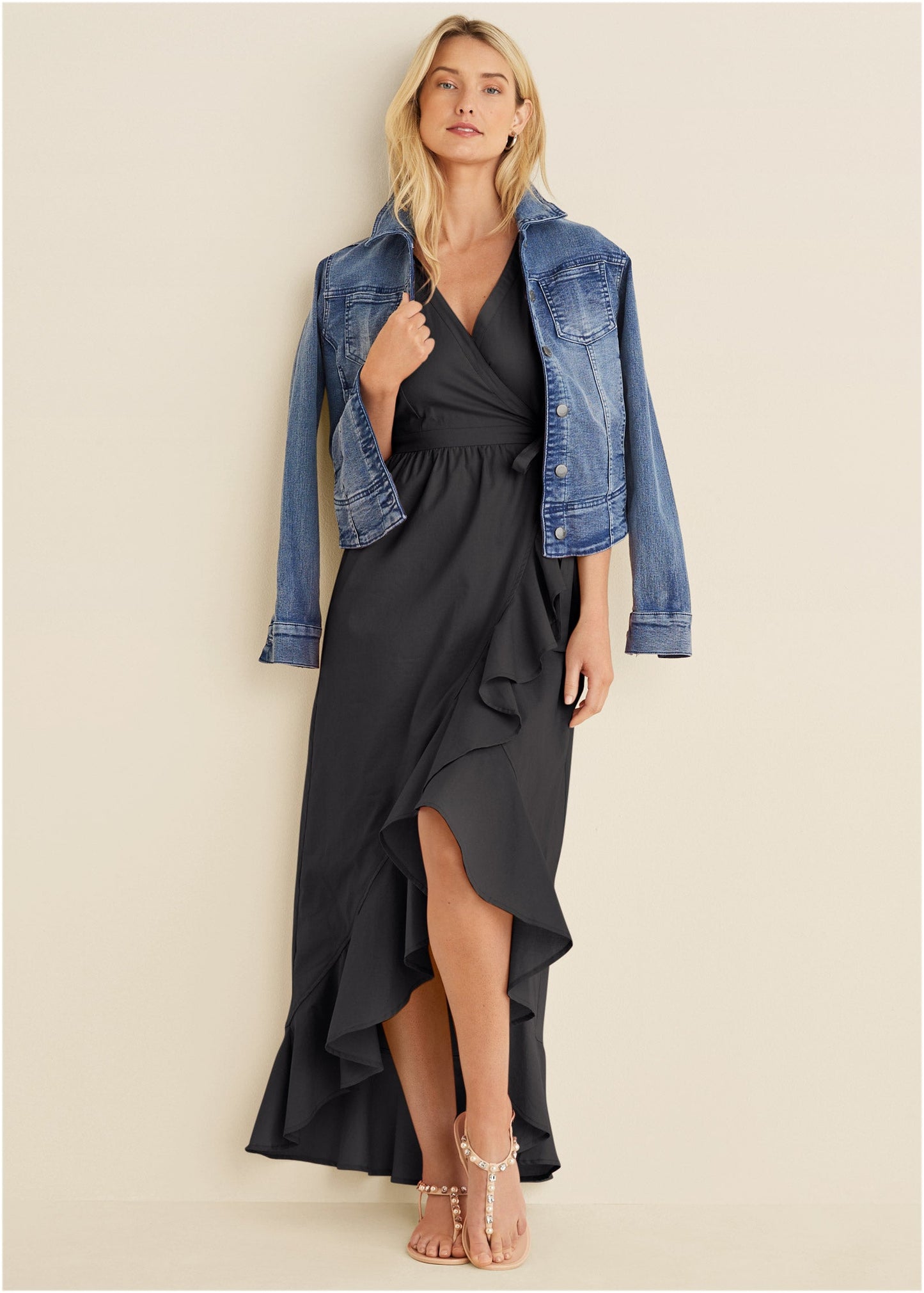 High-Low Wrap Dress - Black