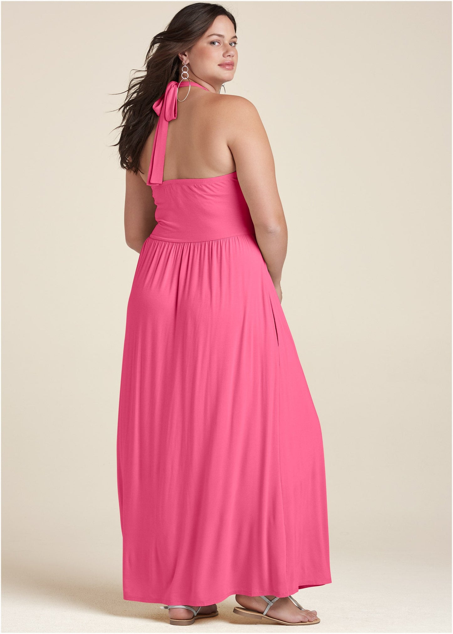 High Neck Maxi Dress - Hot Pink