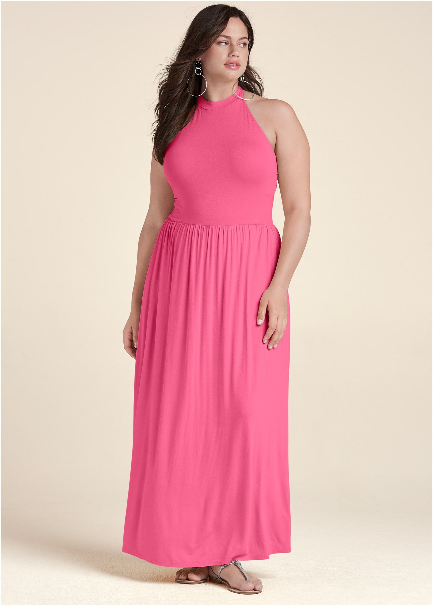 High Neck Maxi Dress - Hot Pink