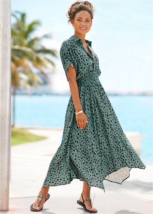 Collared Maxi Dress - Green & Black