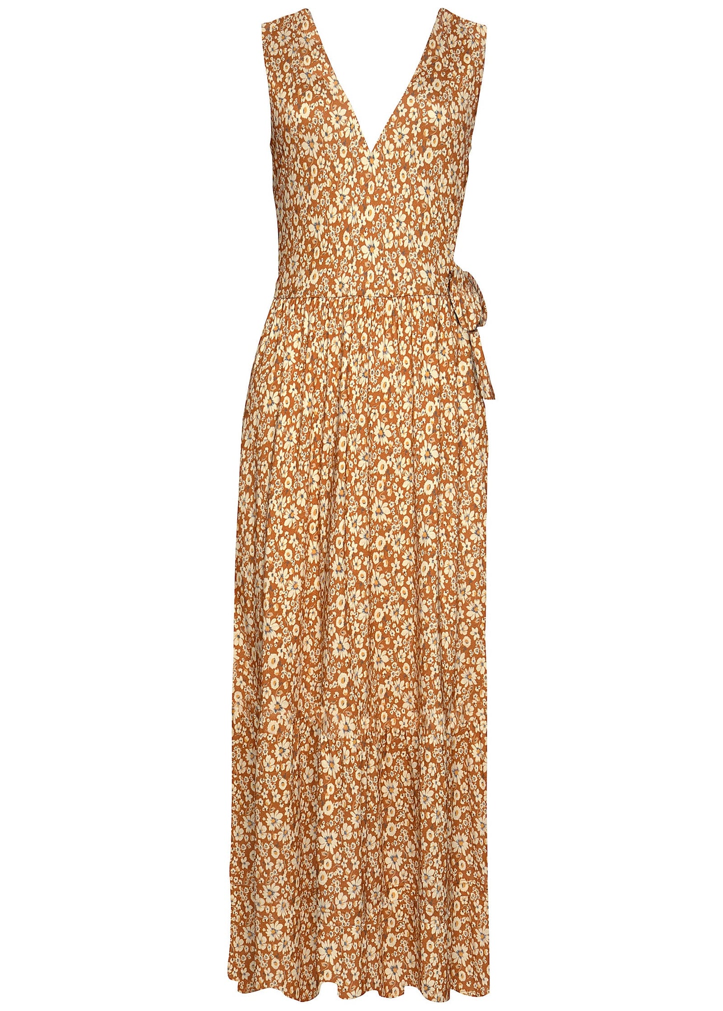 Faux Wrap Maxi Dress - Orange & White