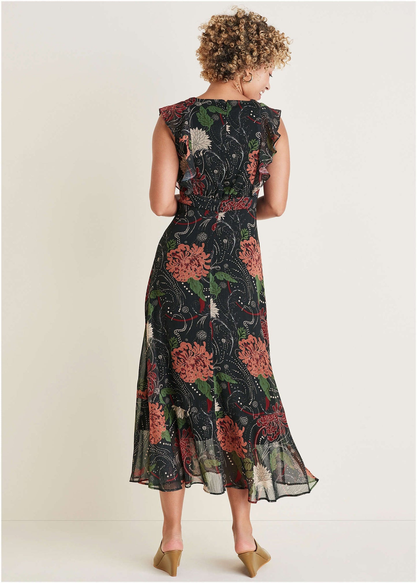 Floral Ruffle Detail Maxi - Whimsical Mums