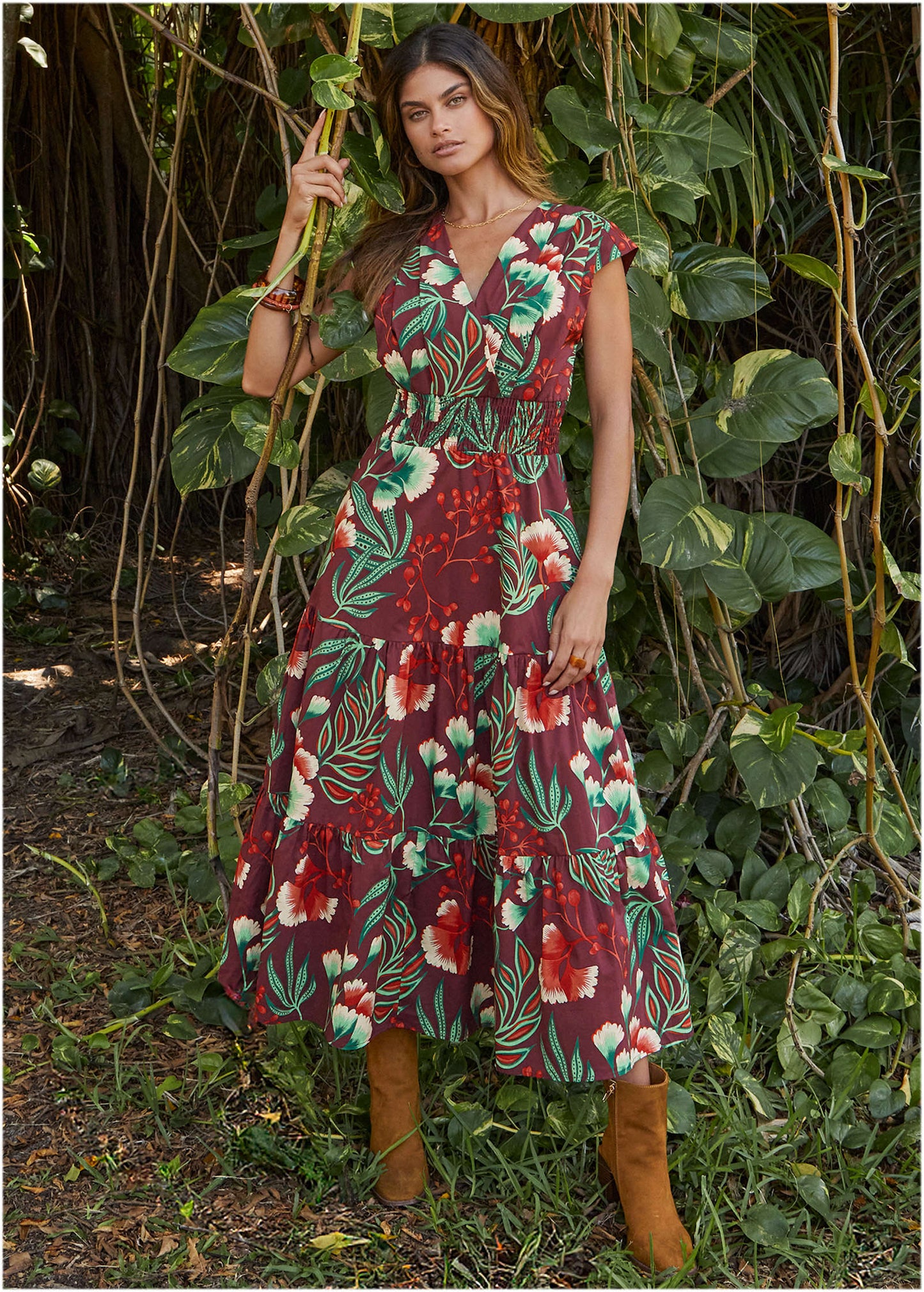 Smocked Waist Maxi Dress - Lake Botanical