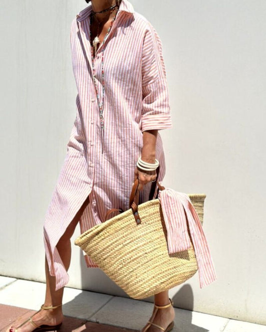 Colen | Robe Chemise Rayée à Lacets