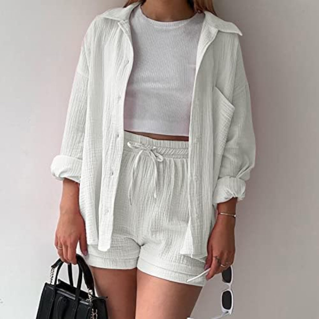 Ensemble Élodie | Chemise Oversize & Short Taille Haute en Coton