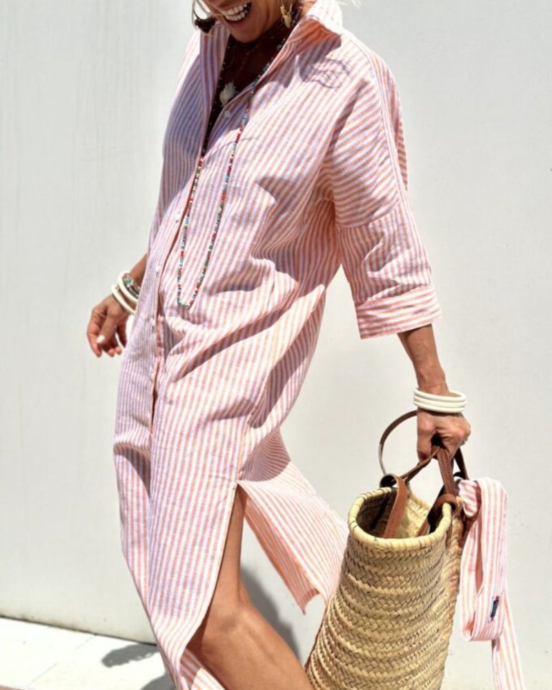 Colen | Robe Chemise Rayée à Lacets
