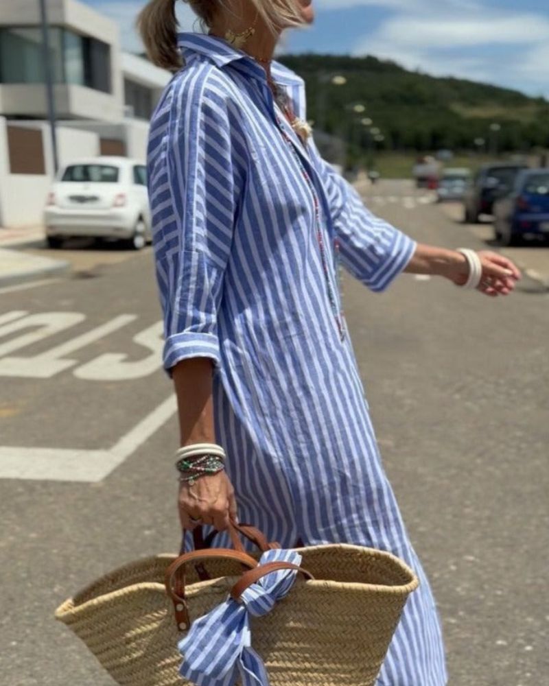 Colen | Robe Chemise Rayée à Lacets