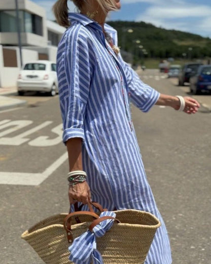 Colen | Robe Chemise Rayée à Lacets