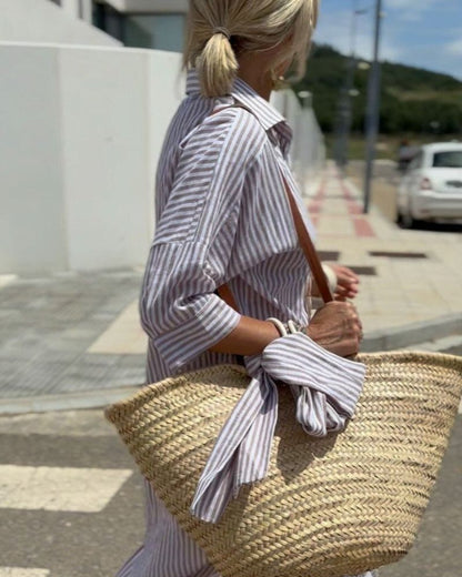 Colen | Robe Chemise Rayée à Lacets
