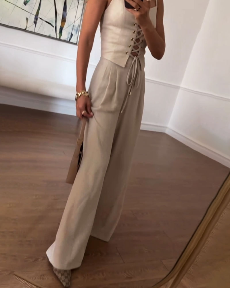 Ensemble Décontracté | Haut Noué Et Pantalon Fluide