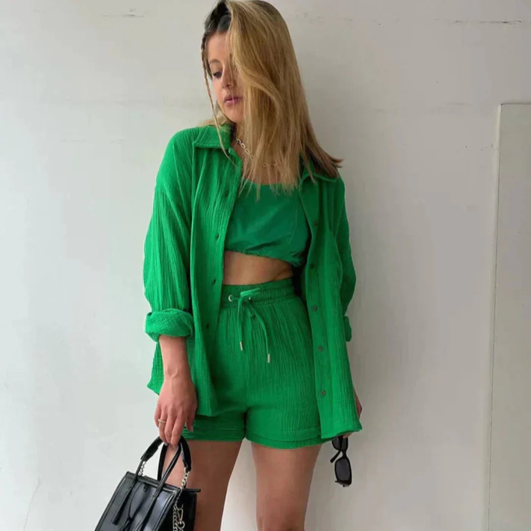Ensemble Élodie | Chemise Oversize & Short Taille Haute en Coton