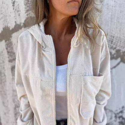 Clémence | Veste Décontractée en Velours à Capuche