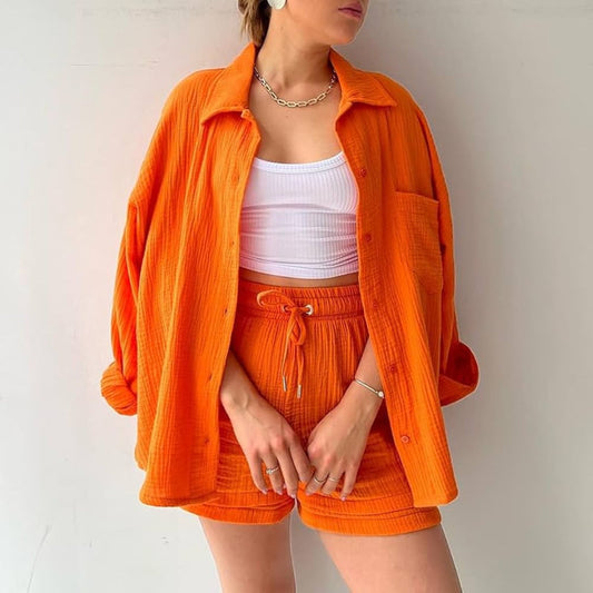 Ensemble Élodie | Chemise Oversize & Short Taille Haute en Coton