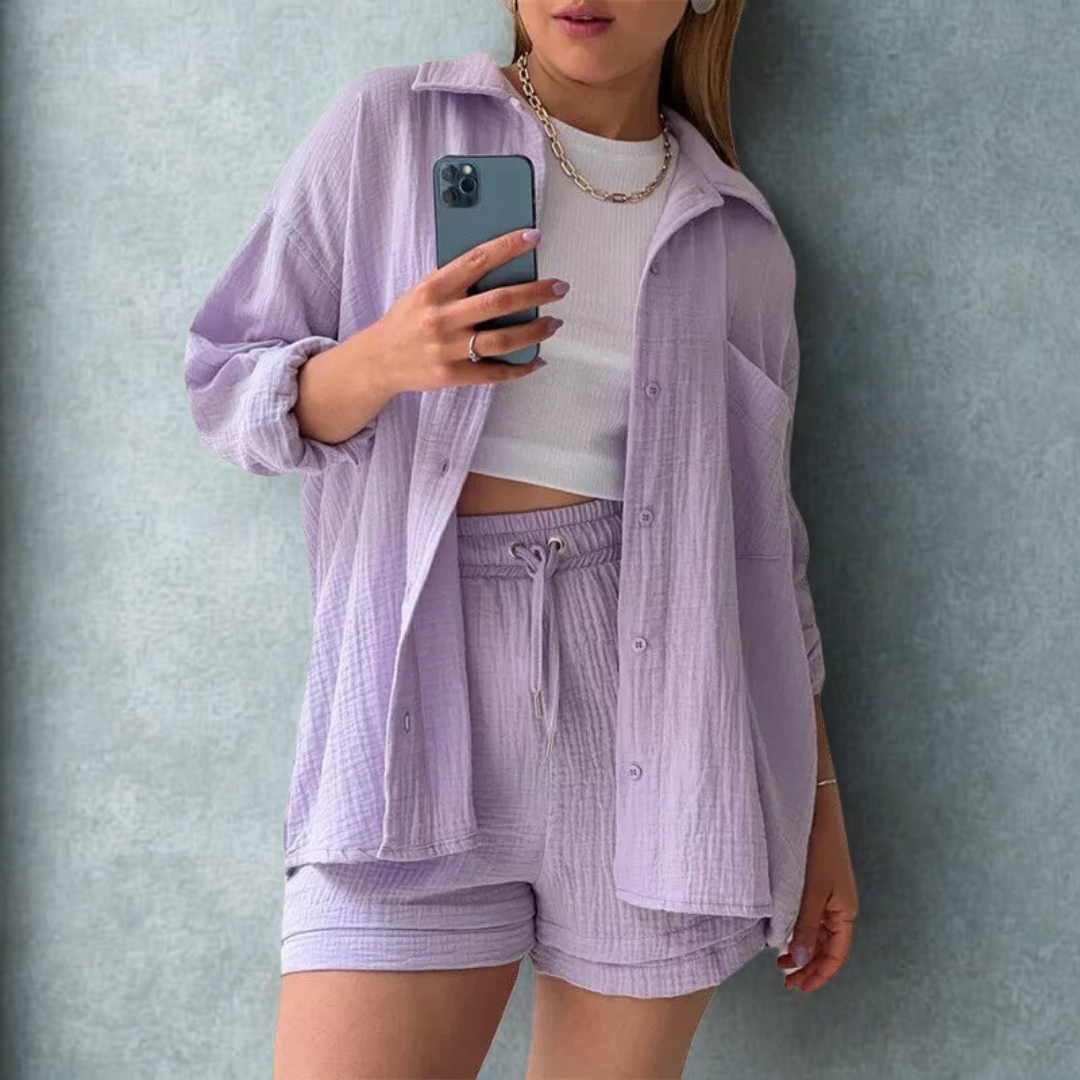 Ensemble Élodie | Chemise Oversize & Short Taille Haute en Coton