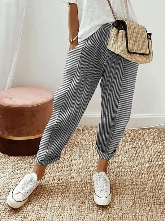 Alec | Pantalon Rayé Décontracté En Lin