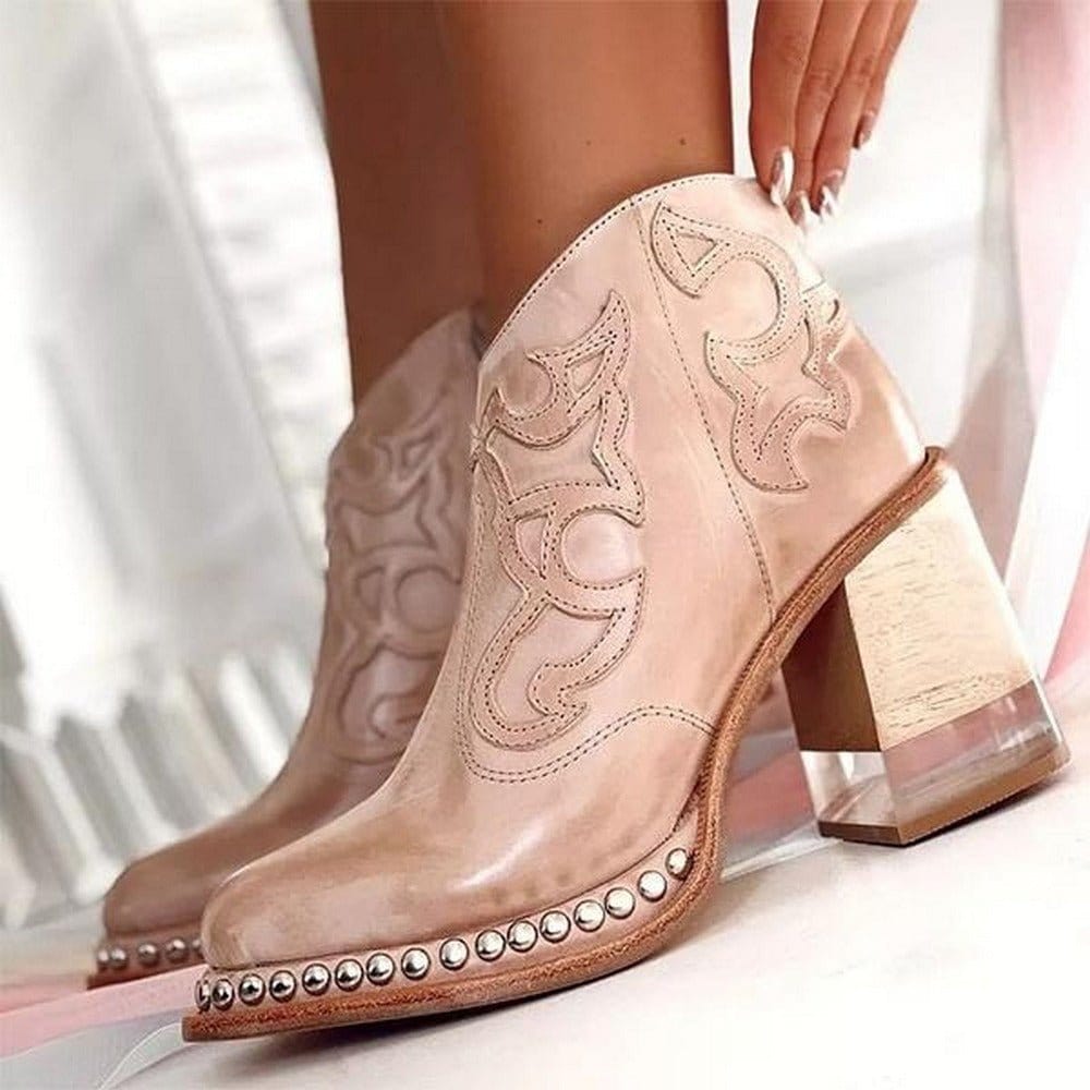 Miriam | Bottines En Cuir À Talon Sculpté Et Détail Western
