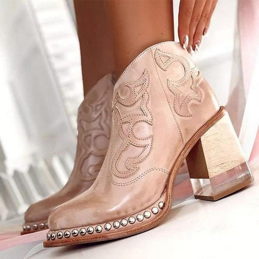 Miriam | Bottines En Cuir À Talon Sculpté Et Détail Western