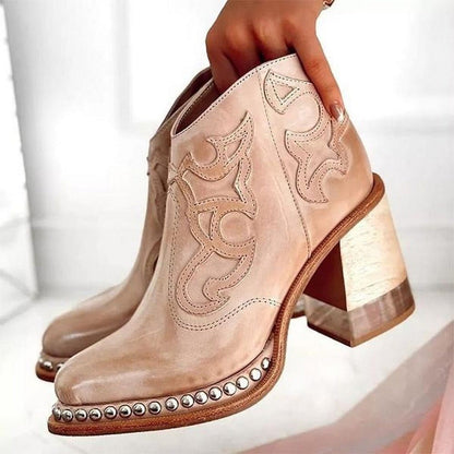 Miriam | Bottines En Cuir À Talon Sculpté Et Détail Western