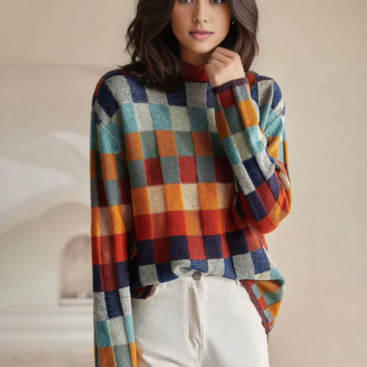 Krissy | Pull À Col Roulé Patchwork En Cachemire Doux