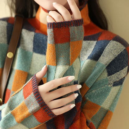 Krissy | Pull À Col Roulé Patchwork En Cachemire Doux