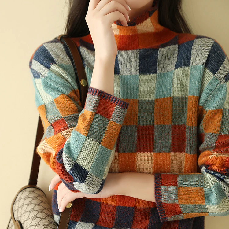 Krissy | Pull À Col Roulé Patchwork En Cachemire Doux