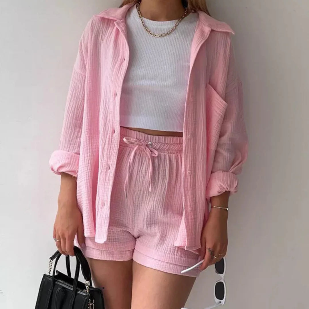 Ensemble Élodie | Chemise Oversize & Short Taille Haute en Coton